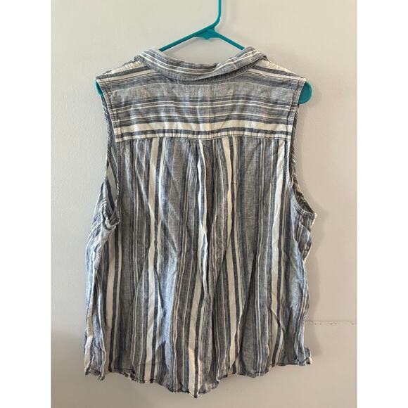 CJ Banks Womens Linen Sleeveless Top Size 2X Striped Button Down Coastal Beachy - Picture 2 of 5